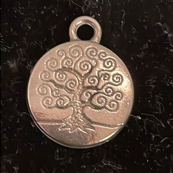 0.75” reversible silver tone round Diamond etched Tree of Life charm pendant - Picture 1 of 9